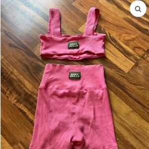 Daily Drills Ribbed Set in Hot Pink